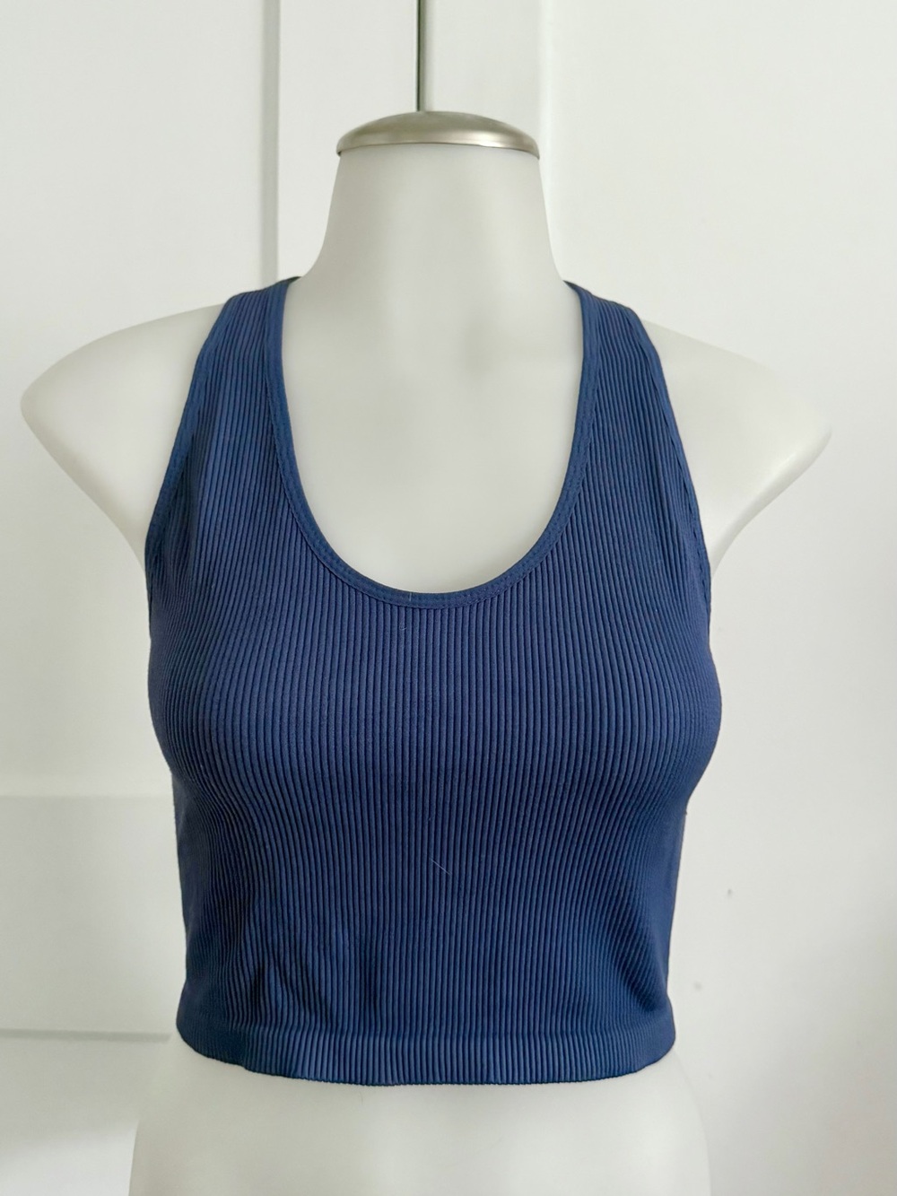 Zella Ribbed Scoop Crop Tank/Sports Bra Racerback